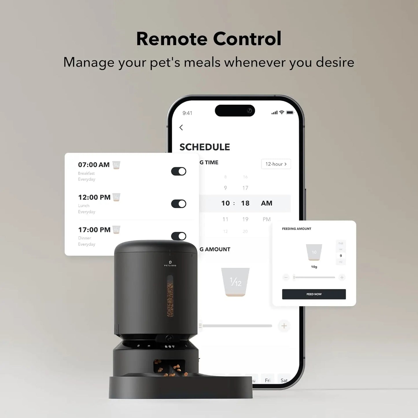 PETLIBRO 5L Automatic Cat Feeder with HD Camera for Two Cats, 1080P Video with Night Vision, 5G WiFi Connectivity, 2-Way Audio, and Motion & Sound Alerts, Dual Tray Design, Black