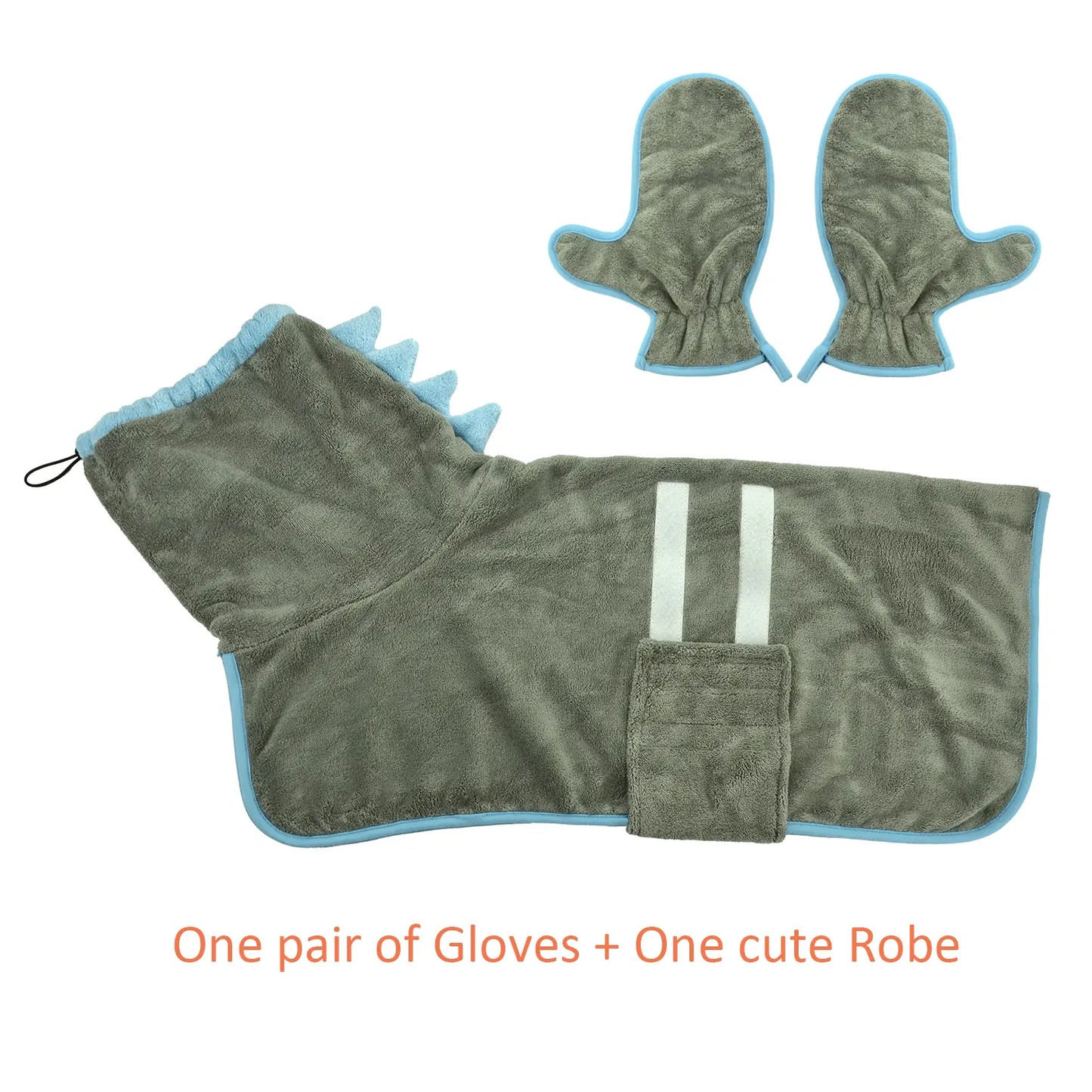 Quick-Dry Dog Bathrobe and Towel Set with Adjustable Microfiber Robe and Drying Gloves - Perfect for Cold Weather and Beach Grooming