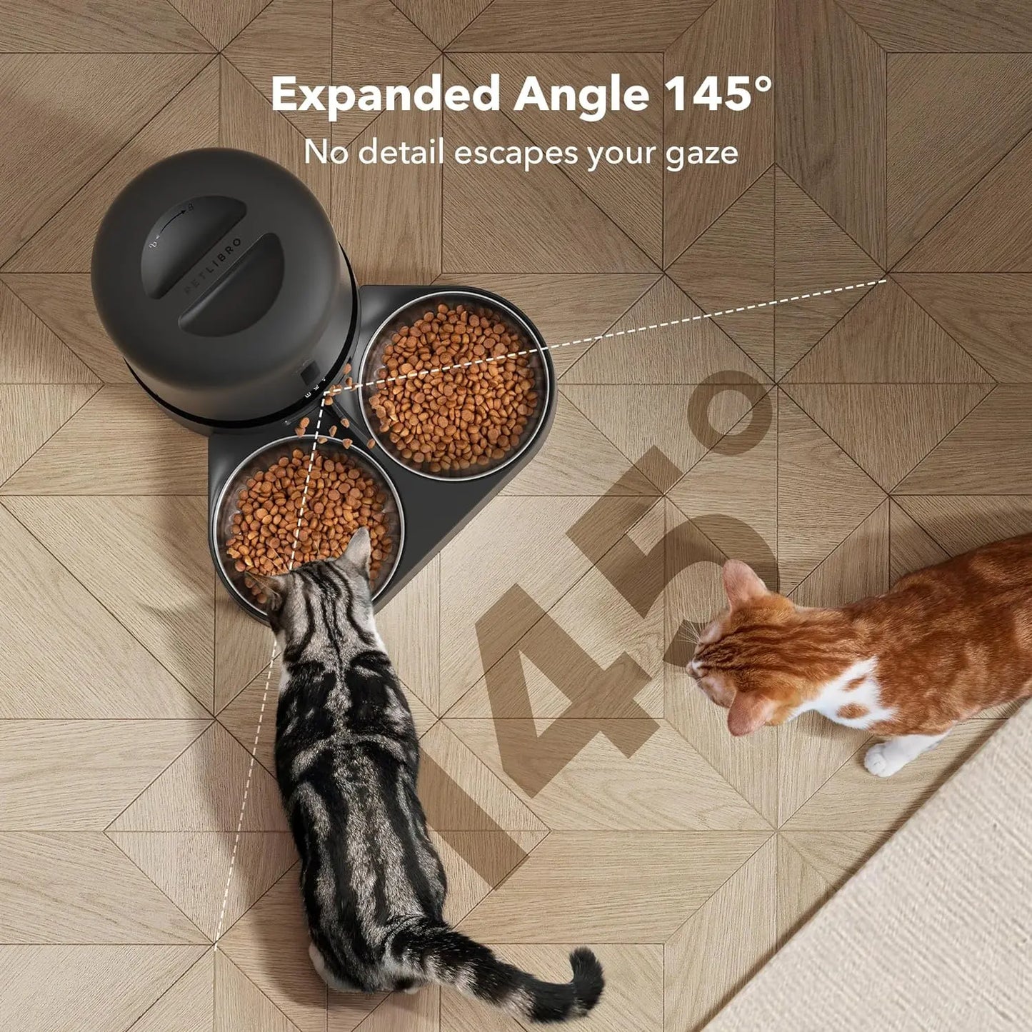 PETLIBRO 5L Automatic Cat Feeder with HD Camera for Two Cats, 1080P Video with Night Vision, 5G WiFi Connectivity, 2-Way Audio, and Motion & Sound Alerts, Dual Tray Design, Black