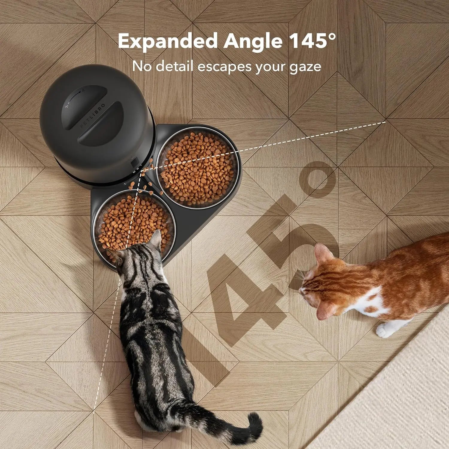PETLIBRO 5L Automatic Cat Feeder with HD Camera for Two Cats, 1080P Video with Night Vision, 5G WiFi Connectivity, 2-Way Audio, and Motion & Sound Alerts, Dual Tray Design, Black