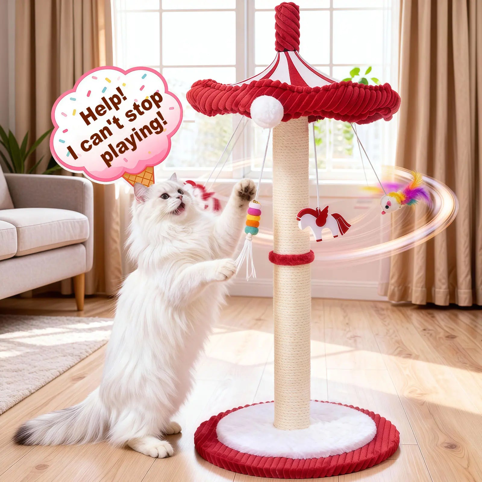 Catails 39.7" Tall Cat Scratching Post and Cat Tower - Indoor and Outdoor Cat Tree with Sisal Scratcher and Cat Toy for Kittens and Adults