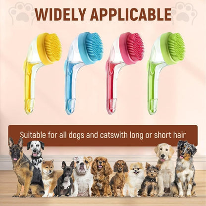 Dog Bath Brush, 2 in 1 Pet Grooming Bath Massage Brush with Soap and Shampoo Dispenser Soft Silicone Bristle Dog Scrubber for Long Short Haired Dogs Cats Shower-Yellow