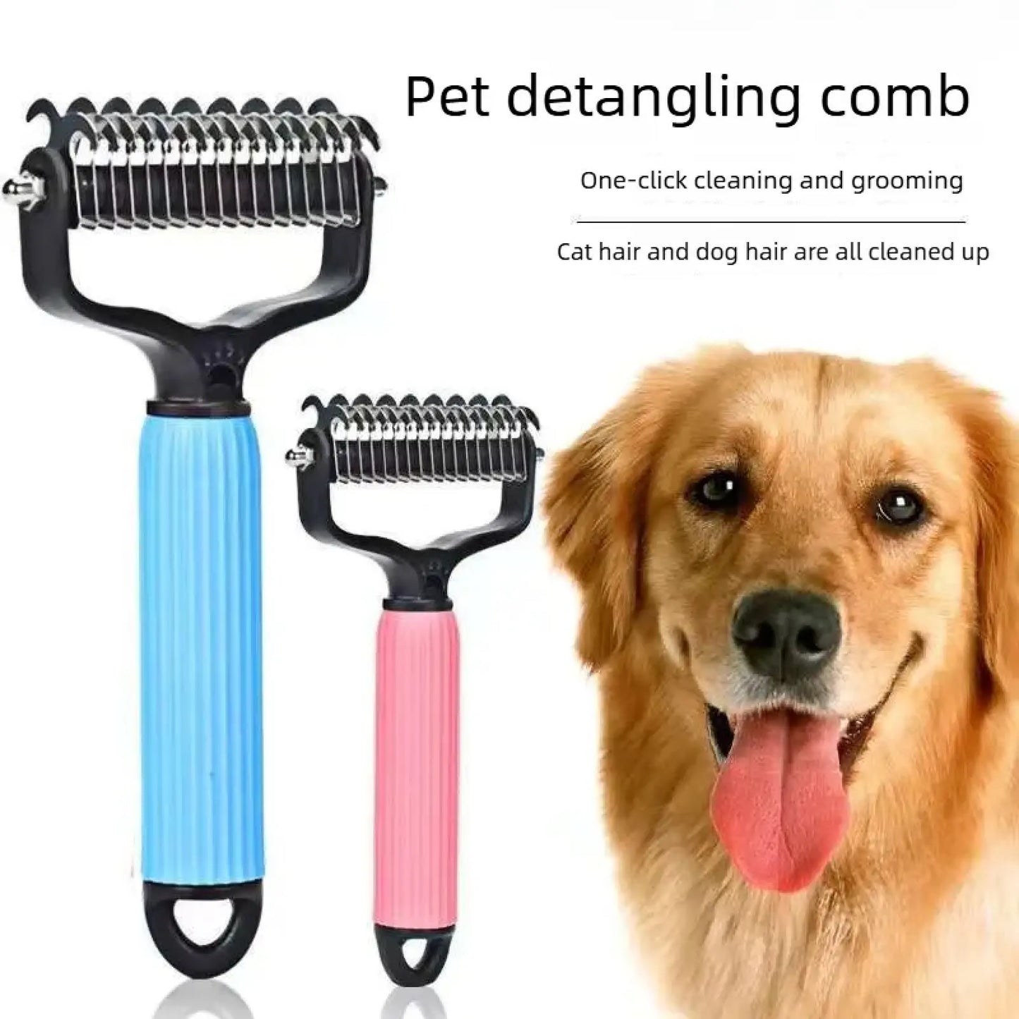 Professional Pet Grooming Tool - Universal Double-Sided Detangling Comb for Dogs, Stainless Steel Design for Effective Shedding and Matted Hair Removal, Ideal for Daily Coat Maintenance.