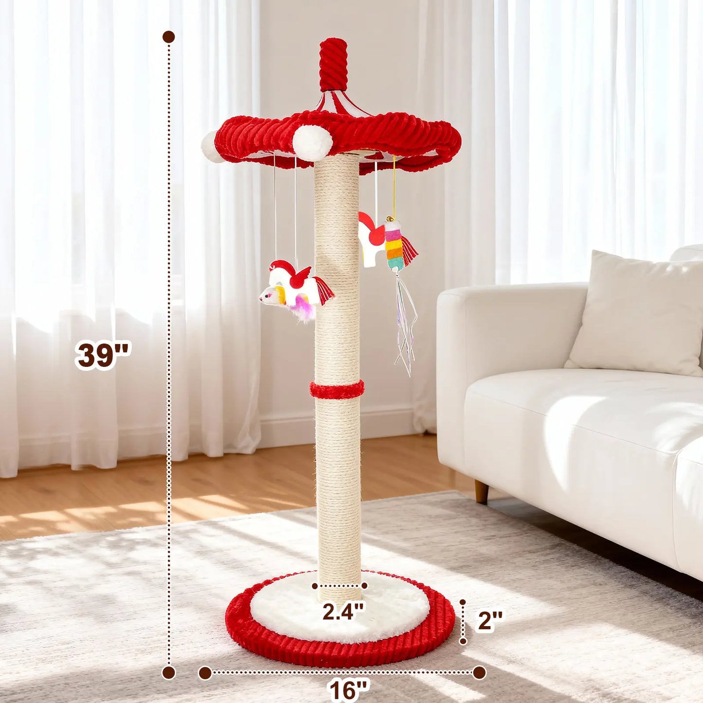 Catails 39.7" Tall Cat Scratching Post and Cat Tower - Indoor and Outdoor Cat Tree with Sisal Scratcher and Cat Toy for Kittens and Adults