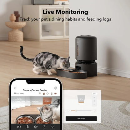 PETLIBRO 5L Automatic Cat Feeder with HD Camera for Two Cats, 1080P Video with Night Vision, 5G WiFi Connectivity, 2-Way Audio, and Motion & Sound Alerts, Dual Tray Design, Black