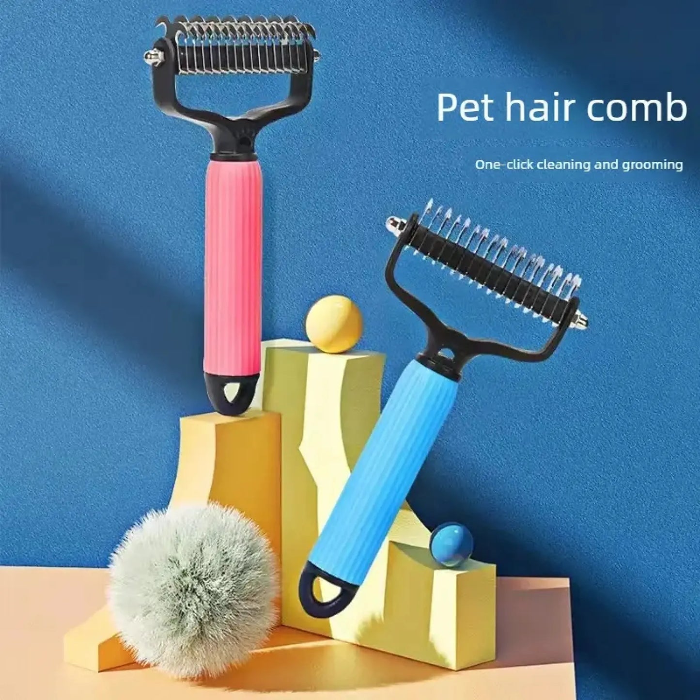 Professional Pet Grooming Tool - Universal Double-Sided Detangling Comb for Dogs, Stainless Steel Design for Effective Shedding and Matted Hair Removal, Ideal for Daily Coat Maintenance.