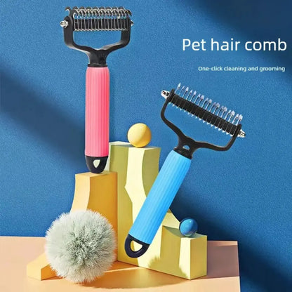 Professional Pet Grooming Tool - Universal Double-Sided Detangling Comb for Dogs, Stainless Steel Design for Effective Shedding and Matted Hair Removal, Ideal for Daily Coat Maintenance.