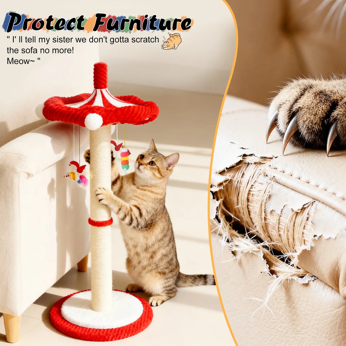 Catails 39.7" Tall Cat Scratching Post and Cat Tower - Indoor and Outdoor Cat Tree with Sisal Scratcher and Cat Toy for Kittens and Adults
