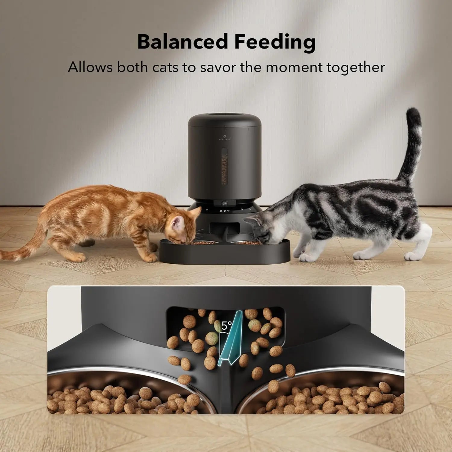 PETLIBRO 5L Automatic Cat Feeder with HD Camera for Two Cats, 1080P Video with Night Vision, 5G WiFi Connectivity, 2-Way Audio, and Motion & Sound Alerts, Dual Tray Design, Black