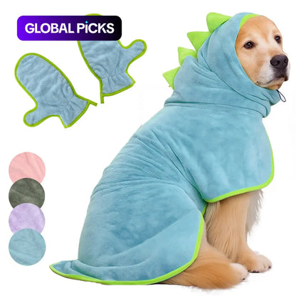 Quick-Dry Dog Bathrobe and Towel Set with Adjustable Microfiber Robe and Drying Gloves - Perfect for Cold Weather and Beach Grooming
