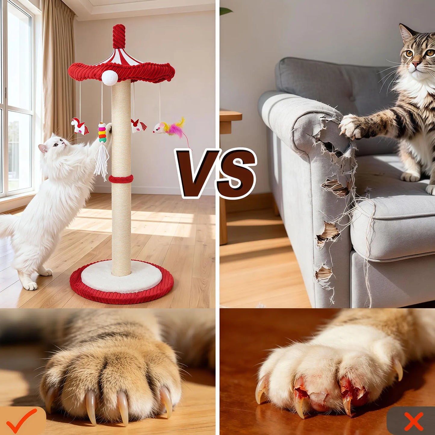 Catails 39.7" Tall Cat Scratching Post and Cat Tower - Indoor and Outdoor Cat Tree with Sisal Scratcher and Cat Toy for Kittens and Adults